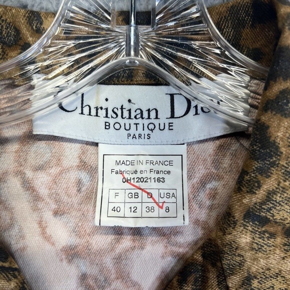 Vintage Christian Dior Jacket Womens 8 Brown Denim Leopard Galliano Cropped - Picture 2 of 7